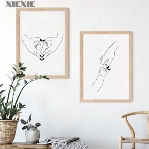 Baby Hands Baby Feet Print Art Line Drawing Posters Abstract Minimalist Wall Canvas Print Painting Nursery Decorative Pictures
