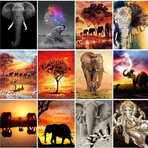 GATYZTORY Sunset Elephants Animals DIY Painting By Numbers Modern Wall Art Hand Painted Acrylic Picture For Home Decor 40x50cm