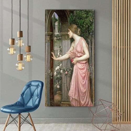 Holover Canvas Oil Painting Aesthetic Home Decor William Waterhouse"Psyche entering Cupids Garden"Romanticism Mythology Poster