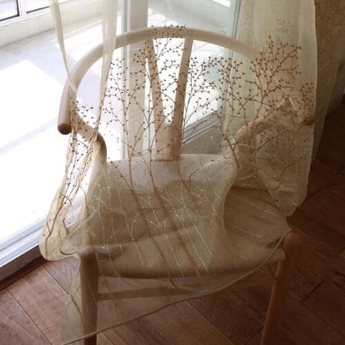 Coffee Tree Printed Sheer Tulle Curtains for Living Room Window Shiny High Quality Embroidered Bedroom Balcony Decorations