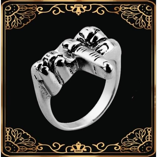 Hip Hop Gothic Punk Middle Finger Ring Retro Silvery Unique Style Biker Ring For Men Fashion Cool Accessories