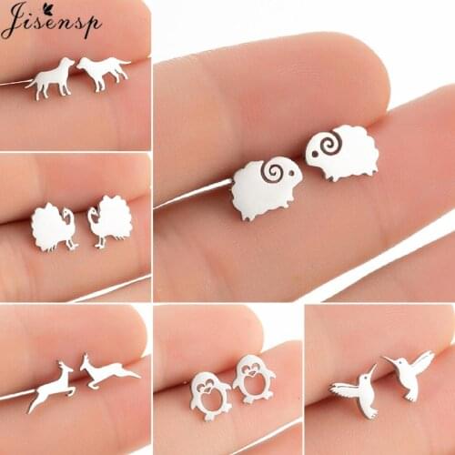 Korean Minimalist Stainless Steel Animal Stud Earrings for Women Cute Hummingbird Sheep Deer Earings Christmas Jewelry Accessory