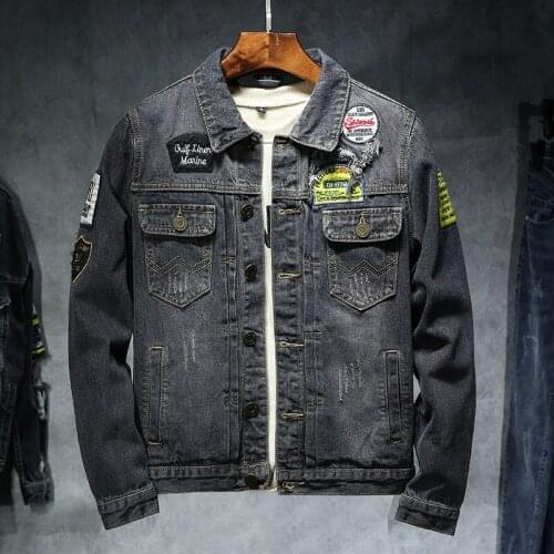 YuWaiJiaRen Spring Autumn Mens Denim Jacket High Quality Fashion Embroidery Hole Casual Streetwear Vintage Mens Jean Coat