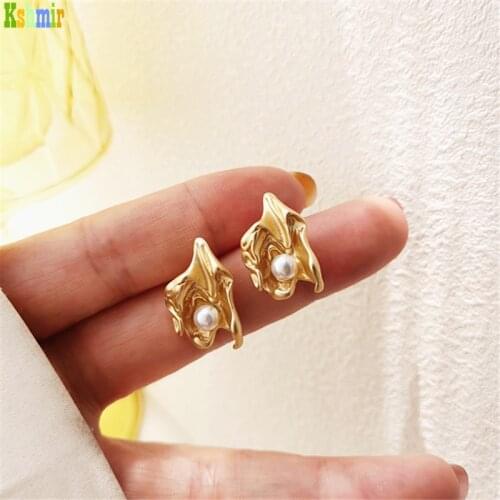 Kshmir Fashion irregular geometric stud earrings women matte gold earrings refined pearl earrings 2021 noble jewelry gift