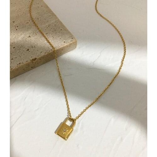 Monlansher Eight-pointed Star Cute Lock Geometric Pendant Necklace Titanium Steel Chain Chokers Vintage Necklaces Jewelry 2021