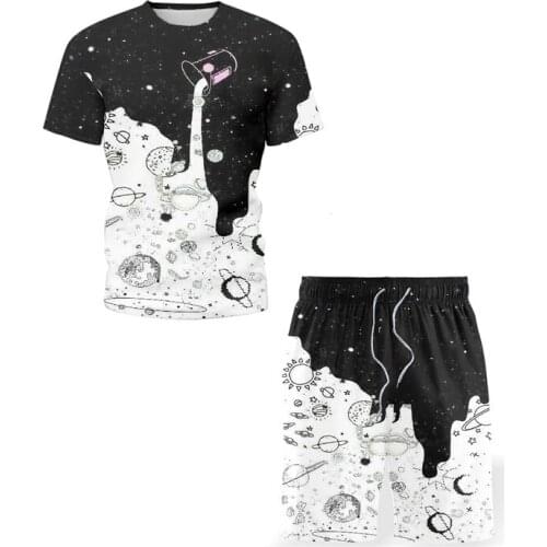 2021 Summer New Mens Sets Tracksuit Men Sweatshirt Sportswear O-Neck T-Shirt Male Set Pullover Two Piece Casual Man Tshirts