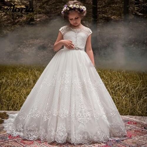2020 New Lace Net Applique Flower Girl Dresses For Weddings Vestidos Daminha Girls Lace First Communion Dresses For Girls