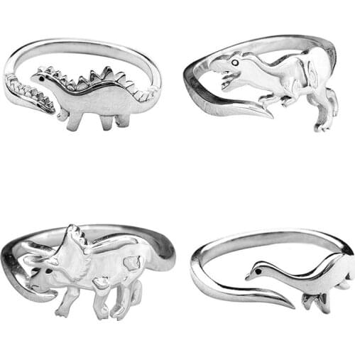 2021 New Fashion Dinosaur Ring Silver Color Animal Tyrannosaurus Stegosaurus Open Rings For Women Men Hip Hop Jewelry