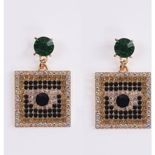 2019 New Metal Za Earrings Jewelry Women Design Geometric Square Inlay Full Rhinestone Eye Big Drop Earrings Femme Party Dangle