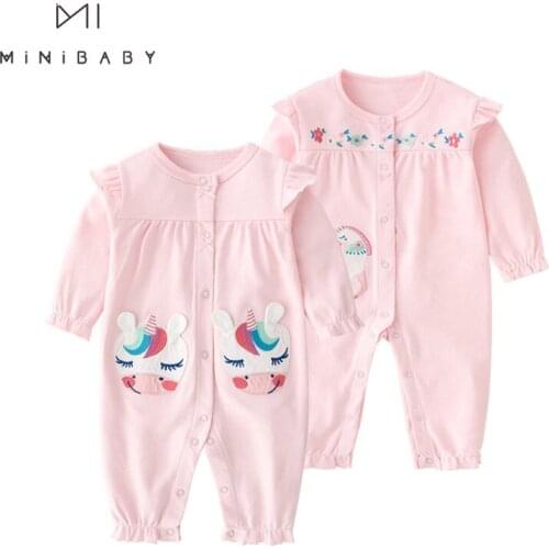 Autumn Newborn Unicorn Baby Girls Clothes 2021 Pink Cotton Princess Jumpsuits 0-24m Long Sleeve Climbing Romper Christmas Infant