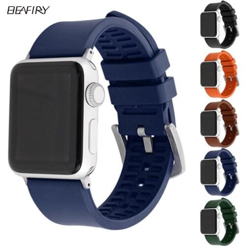 BEAFIRY Fluoro Silicone For Apple Watch Band 6 5 SE 44mm 40mm for iwatch series 4 3 2 1 42mm 38mm Strap Watchband Accessories
