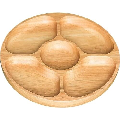 Solid Wood Platter Japanese Style Wooden Compartment Snack Plate Dinnerware Fruit Tray Home Kitchen Storage Supplies Tableware