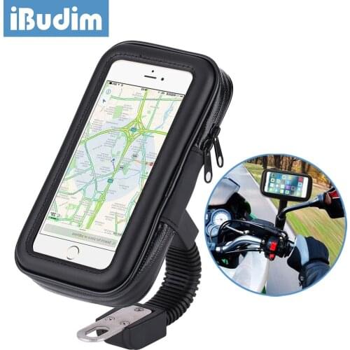 IBudim Waterproof Motorcycle Phone Holder Motorbike Rear View Mirror Mobile Phone Stand Mount GPS Cellphone Mount Case Cover Bag