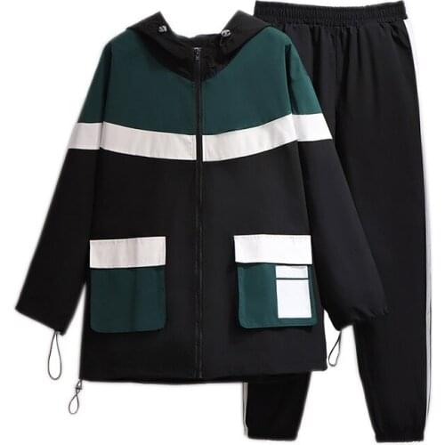 Fashion Oversize Spring Autumn Two pieces set Women Sports Jacket Casual Elastic waist Pants 2-piece Sets Plus size XXL-6XL G986