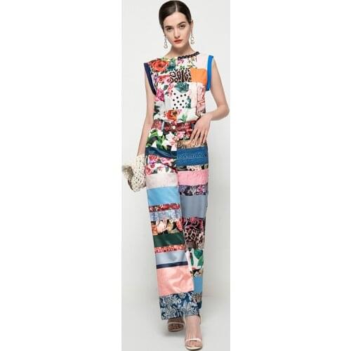 WomenS Sets Summer New Party Casual Sexy Fashion Vest Tops And Loose Trousers Vintage Printed Patchwork Two-Piece Suit