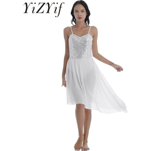 Women Sequins Ballet Tutu Dress Women Dancing Costume for Ballet Leotards Adults Irregular Hem Lyrical Contemporary Dance Dress