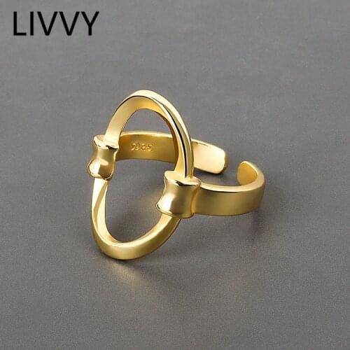 LIVVY Silver Color Jewelry Simple Fashion Hollow Round Rings for Women Antique Ring 2021 Trend simple Open Birthday Gifts