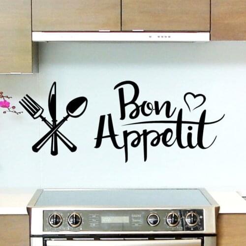 1 pcs 3D New Kitchen bon appetit wall sticker DIY Knife And Fork Removable Wall Decal Family Home Sticker Mural Art Home Decor