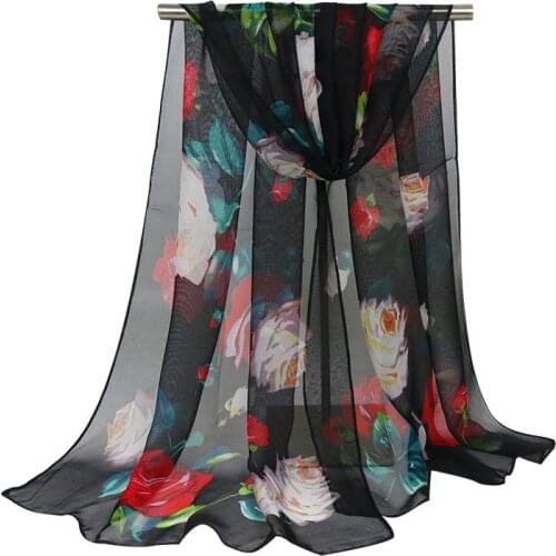 2020 New rose flower print Georgette chiffon scarf silk square hijab cool shawl ladies foulard femme Scarves hair bufanda mujer