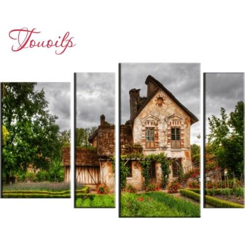 4pcs,Full,square&round Diamond Embroidery,Country cottage Diamond Painting,Cross Stitch,3D,Diamond Mosaic,diamond pattern,Crafts