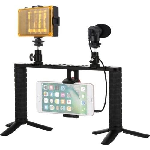 4 in 1 Vlogging Live Broadcast Kits Filmmaking Recording Smartphone Rig Stabilizer Film Steady Handle Grip Rig for Smartphones
