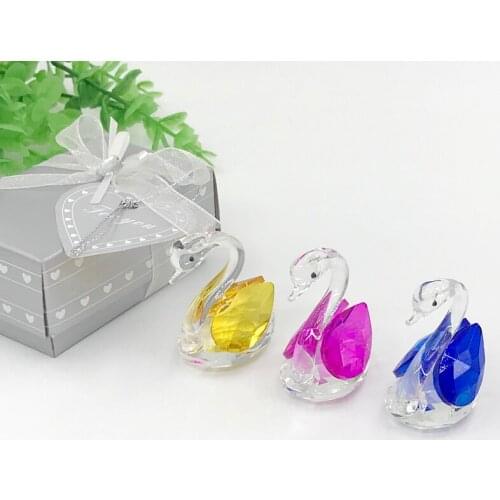 12PCS Colorful Crystal Swan in Gift Box Baby Shower Favors Cute Crystal Swans Wedding Party Giveaways For Guest