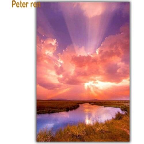 Diamond painting cross stitch diamond embroidery landscape Square/Round diamond Mosaic Rhinestone Colorful clouds in the sunset