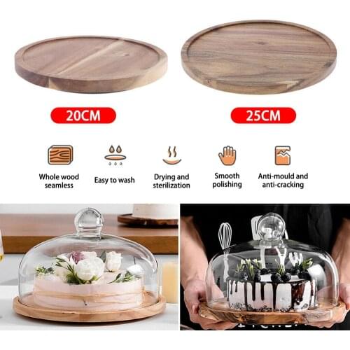 20cm/25cm Wooden Cake Cupcake Muffin Display Stand Serving Plate with Cake Dome Lid