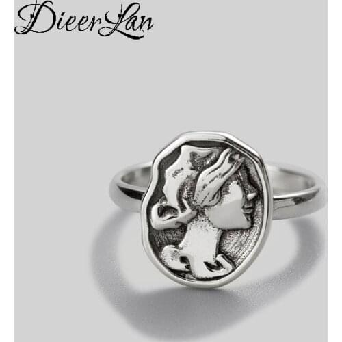 DIEERLAN Personality Silver Color Queen Rings For Women Wedding Jewelry Adjustable Antique Finger Ring Anillos