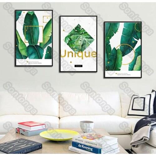 Art Poster Printed Painting Nordic Hand-Painted Tropical Plant Banana Leaf Mural Tv Background Wall Bedroom Living Room Store