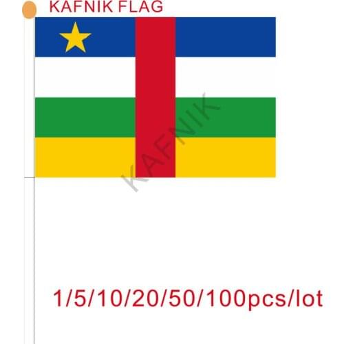 KAFNIK ,10/20/50/100pcs Central Africa flag Banner free shipping Hand waving Flag Central Africa National Flag 14*21 cm