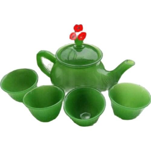 China handmade jade carving natural stone jade teapot and tea cup A set