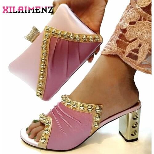 Pink Color African shoe and bag set high heel Italian shoe with matching bag ladies matching women shoe and bag Nigerian shoe
