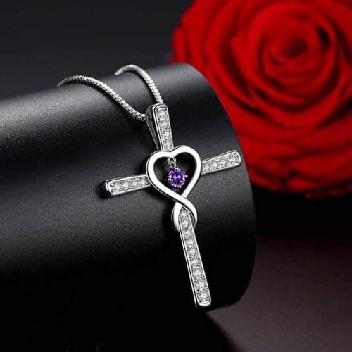 Cross Inlaid Zircon Pendant 925 Silver Love Heart-shaped Birthstone Necklace Wholesale Gift Jewelry Necklace Pendant