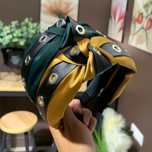 Cool PU Leather Hairbands Women Wide Weaving Headband Braided Cloth Hair Band Hair Hoop Bezel Vintage Girls Hair Accessories