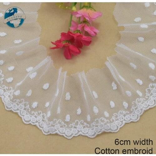 6cm white cotton embroided lace ribbon guipure trim fabric DIY wedding Accessories dolls lace african french lace applique #3885