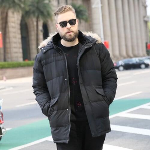 2019 Mens Thick Large size Hhooded Short Fur Collar Cotton Coat Autumn and Winter Collar Mens jacket Color Black / Green