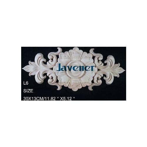 L6 -30x13cm Wood Carved Long Onlay Applique Unpainted Frame Door Decal Working carpenter Flower