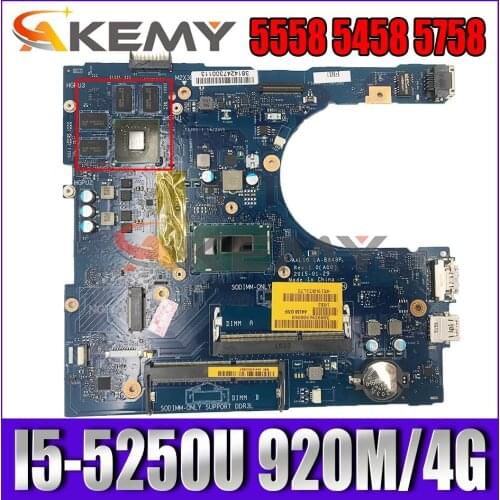 Akemy I5-5250U 920M 4G For DELL inspiron 5558 5458 5758 Motherboard AAL10 LA-B843P CN-07WTY1 7WTY1 Mainboard 100%Tested