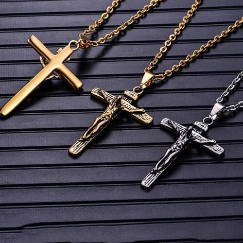 Cross necklace men pendant stainless steel mens gold necklaces pendant gifts hip hop chain men accessories prayer Jesus necklace