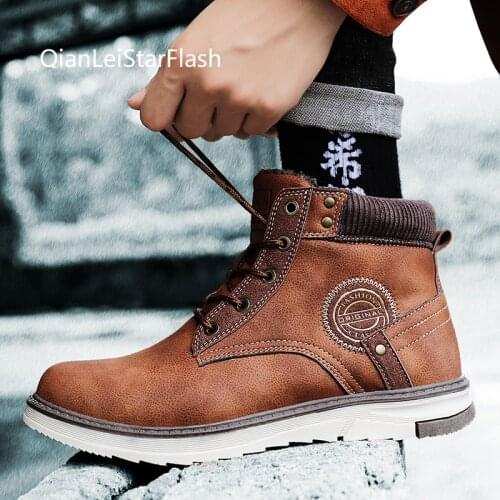 Winter Mens Boots High Top Fashion Plus Velvet Warm Real Leather Martin Boots Desert Boots Outdoor Hiking Cotton Sneakers Man