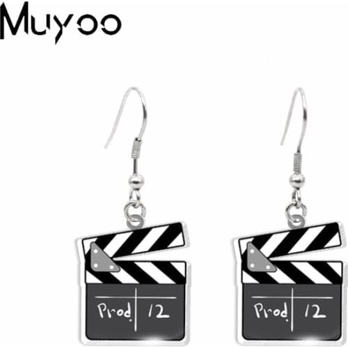 New Vintage Movie Film Popcorn Projector TV Set Cinema Theme Epoxy Acrylic Resin Fish Hook Earrings