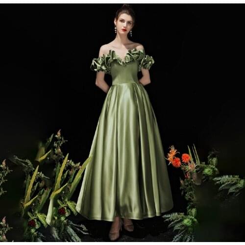 Evening Dress Pleat Short Sleeves Elegant A-Line Boat Neck Simple Empire New Ankle-Length Fashion Woman Formal Party Gowns A1362