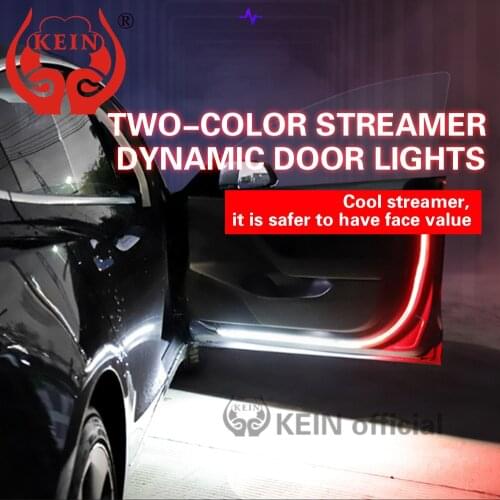 KEIN 2pcs Car Door Warning Light Anti-collision Light Guide Bar Welcome Decor light White Red Flashing Warning Strobe Car lamp