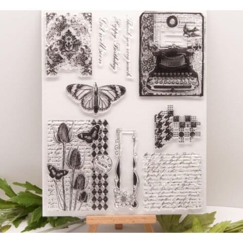 Typewriter Script Background Transparent Clear Silicone Stamp Seal DIY Scrapbook Rubber Stamping Coloring Diary Decor Reusable