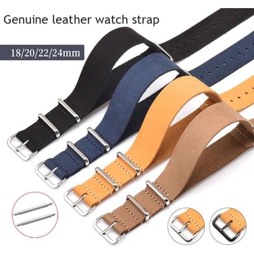 Genuine Leather Watch Band 18MM 24MM NATO Wristband 20MM 22MM Matte Cowhide Watch Strap for Samsung Galaxy Watch 3 41mm 45mm