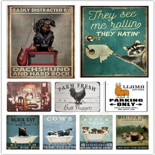 Vintage Corgi Dog Cat Cow Metal Tin Sign Animals Bath Soap Wash Your Paws Poster Art Metal Plaque Home Bathroom Room Decor