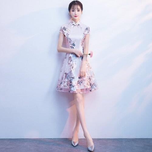 Vintage Improved Mandarin Collar A-Line Mesh Chinese Style Lady Cheongsam Chinese Style Elegant Lace Floral Embroidery Qipao