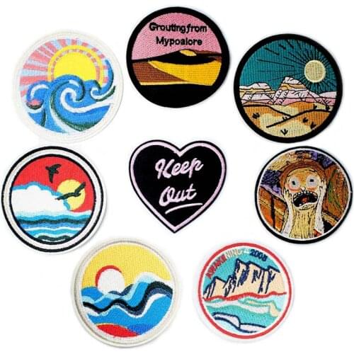 Sunrise Heart Wave Press clothes stitch sew seam cloth textile ornament adornment decoration garnish of overcoat pants backpack