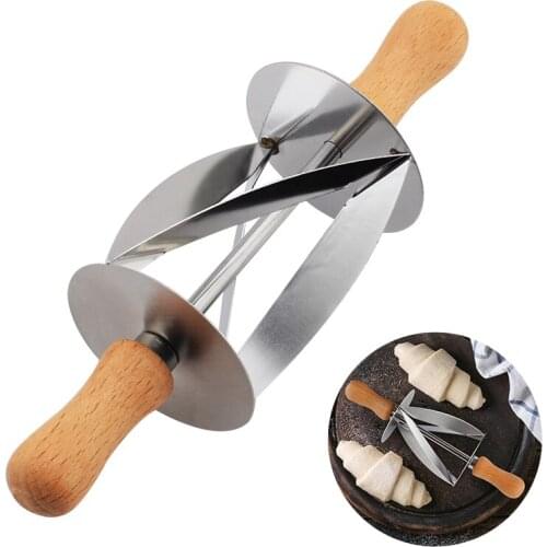 Stainless Steel Rolling Cutter for Making Croissant Bread Wheel Dough Pastry Knife Wooden Handle baking Kitchen Knife